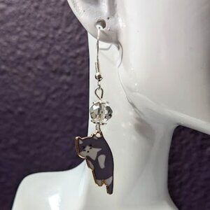 Grey Cat Earrings (925 Sterling Silver)